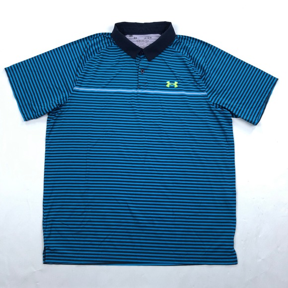 Under Armour Other - Under Armour Mens Iso-Chill Polo Shirt Blue Black Striped Golf Large 1377296